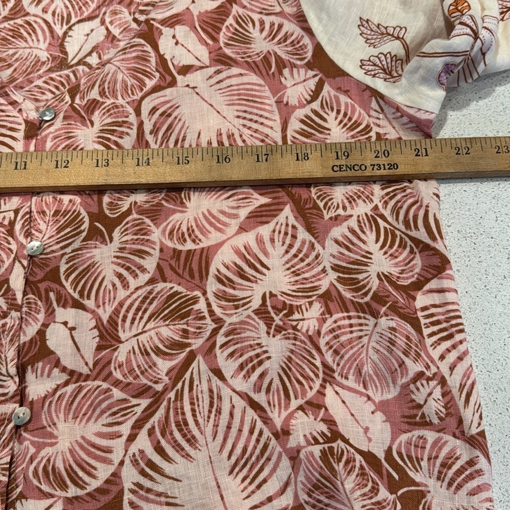Tahari 100% Linen Long Sleeve Button Up Leaf/Floral Botanical Print Blouse Sz M - Picture 10 of 13